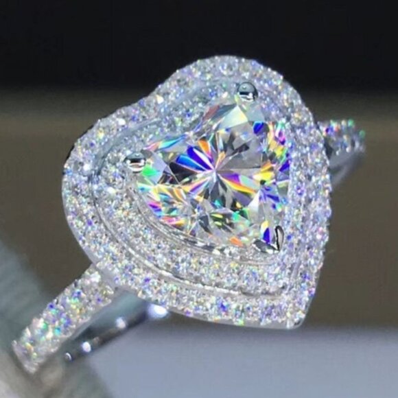 🌸Bling Heart CZ Gemstone Full Filled Thin Lovely Fashion UNVN12151 - Picture 2 of 5